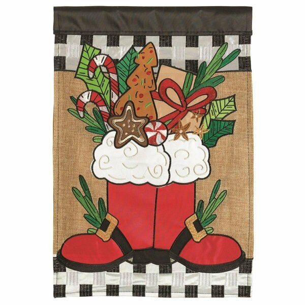 Recinto 13 x 18 in. Santa Boots Burlap Double Applique Garden Flag RE2947396